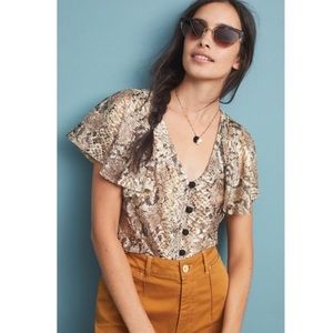 NWT Anthropologie Snake Print Lace Frill Top